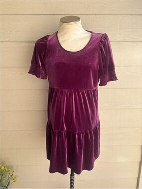 Draper James Velvet Purple Short-Sleeve Dress size S